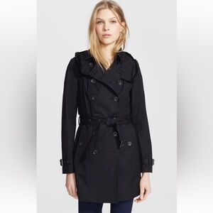 Burberry Trench Rain Coat Black Belted Jacket with Removable Liner & Hood Size 4